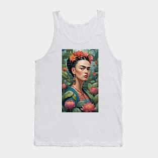 Frida's Chromatic Charm: Colorful Portrait Illustration Tank Top